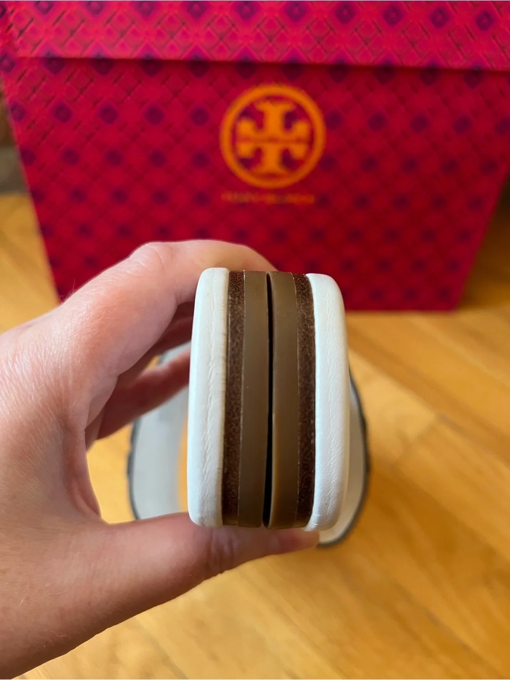 Tory Burch Gardenia White Ines Single-Band Leather Slide Sandals